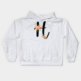 Letter H With Watercolor Floral Wreath Kids Hoodie
